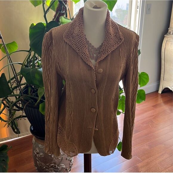 BALA BALA | tan crochet sweater jacket S - Picture 1 of 6